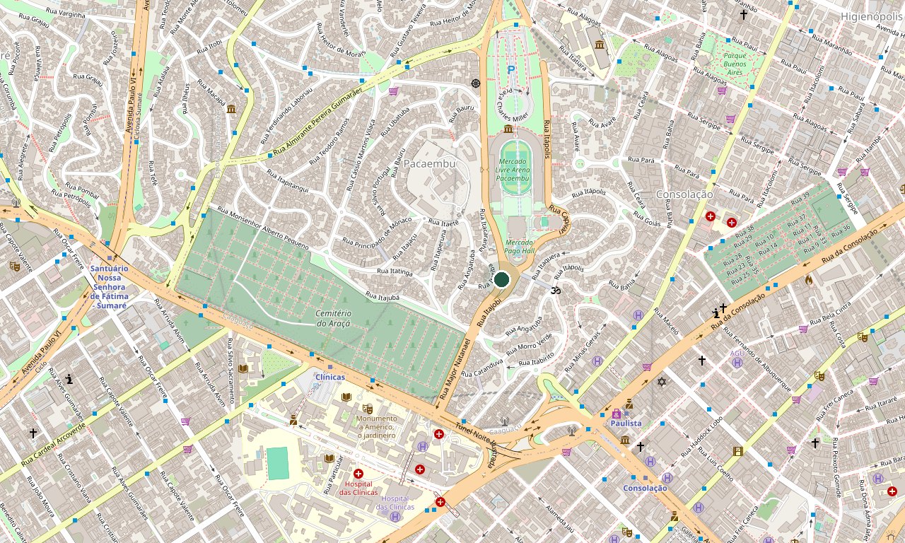 Mapa do Pacaembu com a localização do Instituto Gomes de Amorim, na Rua Itajobi, 2